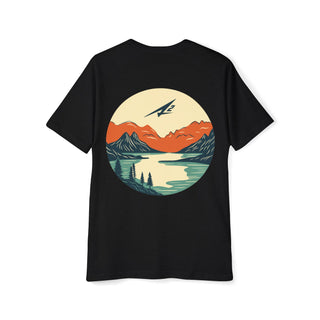 Adventure Lake Raglan T-Shirt — Vintage Mountain Sunset Graphic