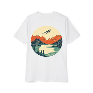 Adventure Lake Raglan T-Shirt — Vintage Mountain Sunset Graphic