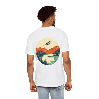 Adventure Lake Raglan T-Shirt — Vintage Mountain Sunset Graphic